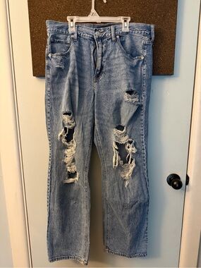 Aeropostale Light Blue High-Rise Baggy Ripped Jeans